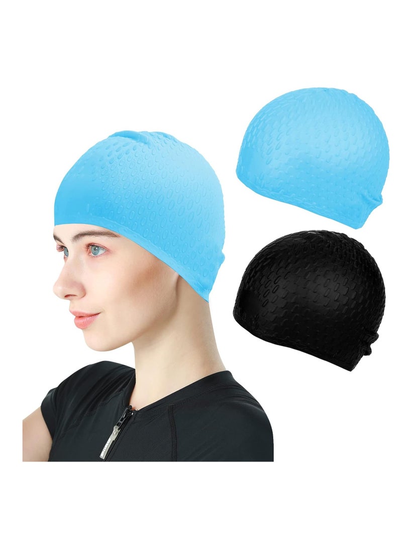 SYOSI Swim Cap 2 Pack - Unisex Silicone Swimming Caps for Men, Women, Adults, and Kids - Durable, Flexible, and Waterproof Bathing Caps for Long and Short Hair(Blue,Black) - Image 1