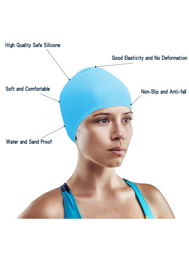 SYOSI Swim Cap 2 Pack - Unisex Silicone Swimming Caps for Men, Women, Adults, and Kids - Durable, Flexible, and Waterproof Bathing Caps for Long and Short Hair(Blue,Black) - Image 4