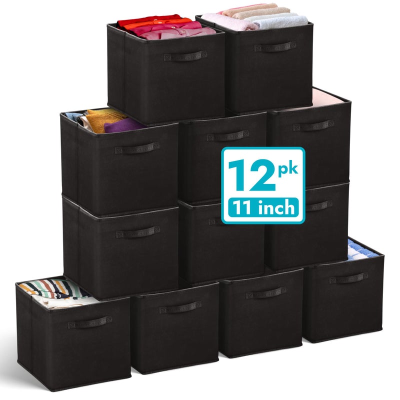 Reli. 11 Inch Cube Storage Bins (12 Pack) | Cube Organizer Bins | 11x11 Fabric Storage Boxes | Collapsible, Foldable Fabric Cubby Box (Square) | Bedroom, Office, Home Organization - Image 1