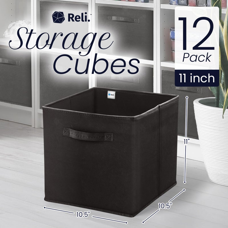 Reli. 11 Inch Cube Storage Bins (12 Pack) | Cube Organizer Bins | 11x11 Fabric Storage Boxes | Collapsible, Foldable Fabric Cubby Box (Square) | Bedroom, Office, Home Organization - Image 2