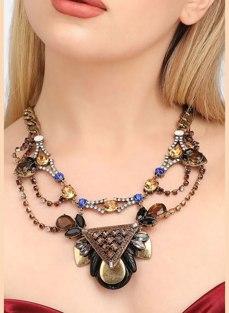 SOHI Gold Plated Designer Stone Party Necklace For Women