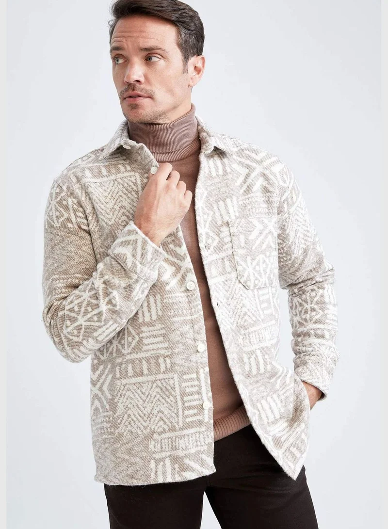 DeFacto Man Regular Fit Polo Neck Woven Long Sleeve Shirt