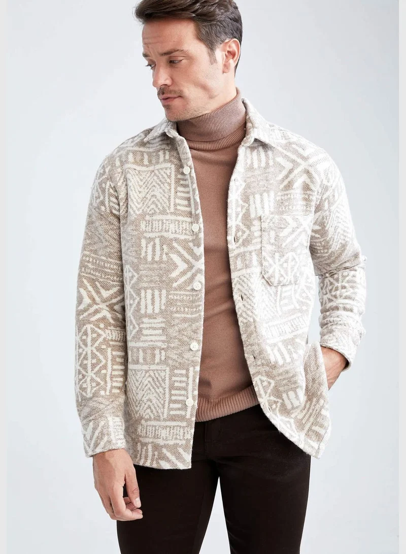 DeFacto Man Regular Fit Polo Neck Woven Long Sleeve Shirt