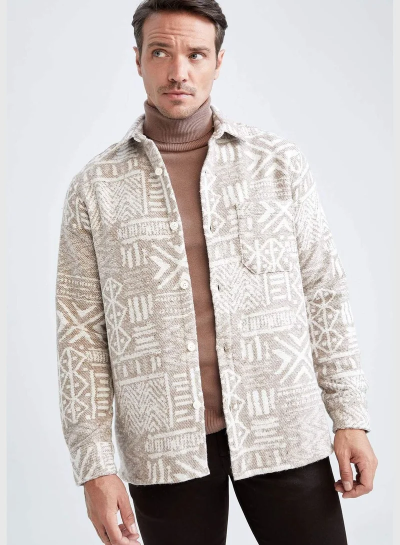 DeFacto Man Regular Fit Polo Neck Woven Long Sleeve Shirt