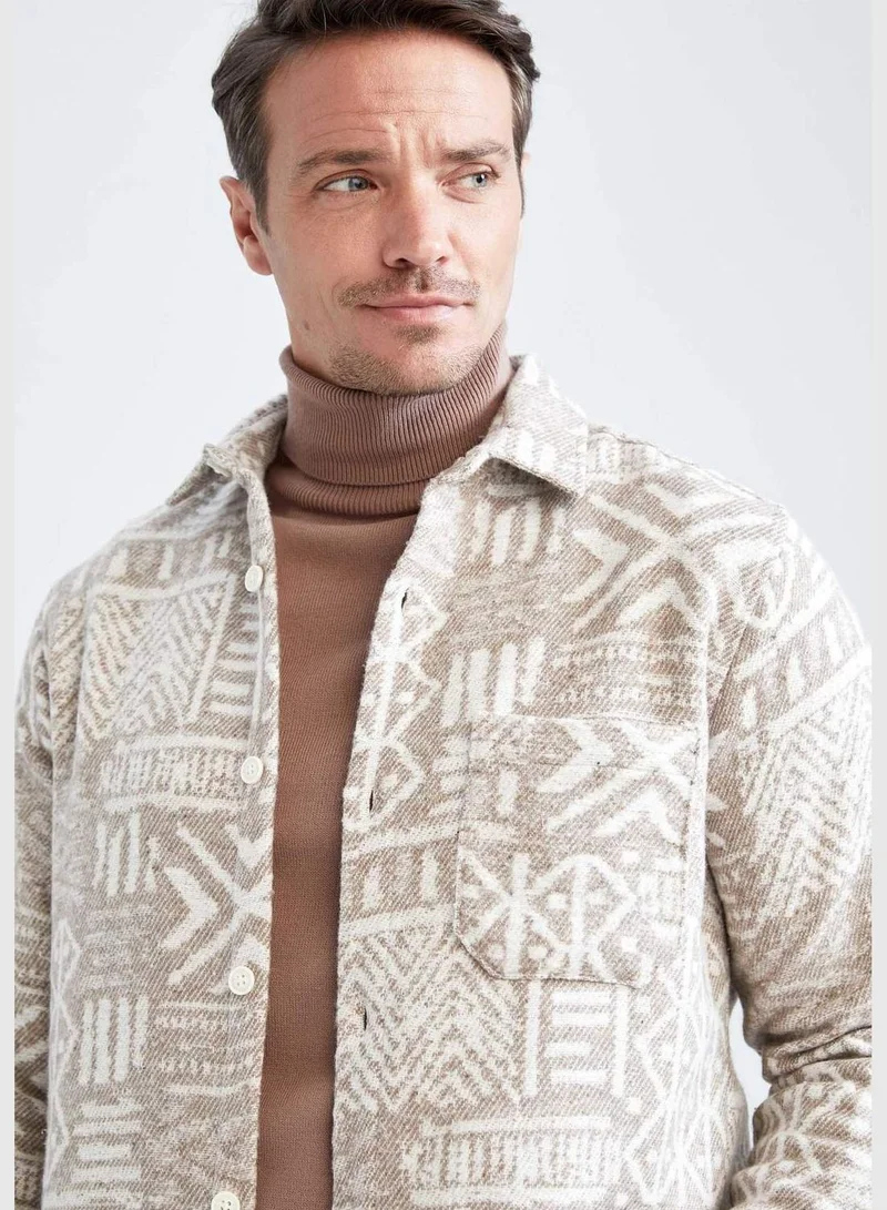DeFacto Man Regular Fit Polo Neck Woven Long Sleeve Shirt
