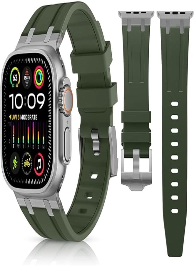 Lenrao - Lenrao Compatible with Apple Watch Ultra 2 Bands 49mm 45mm 44mm 42mm for Men, Outdoor Sports Bands for iWatch Ultra 2/Ultra Series 9 8 7 6 5 4 SE, Liquid Silicon Strap with 316 Stainless Steel Adapter - Image 1