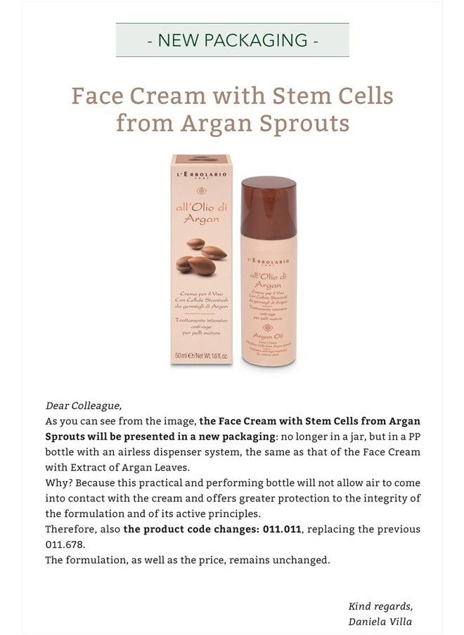 L'Erbolario Argan Oil Face Cream With Stem Cells From Argan Sprouts - Intensive Treatment For Mature Skin - Protects Skin's Firmness - Long Lasting, Youthful Look - Enhances Tissue Elasticity - 1.6 Oz  - Image 2