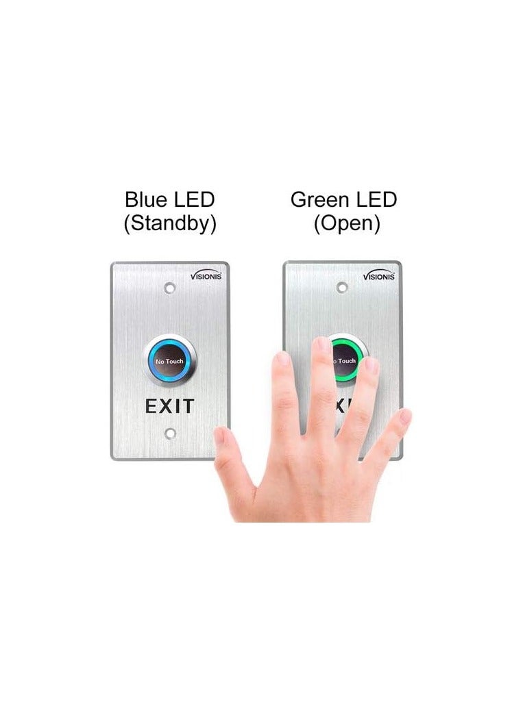 VIGENCE 2-Pack FPC-7546 VIS-7013 Stainless Steel Indoor Use Touchless Exit Push Button with Time Delay, Standard Size with LED NC COM and No Outputs - Image 3