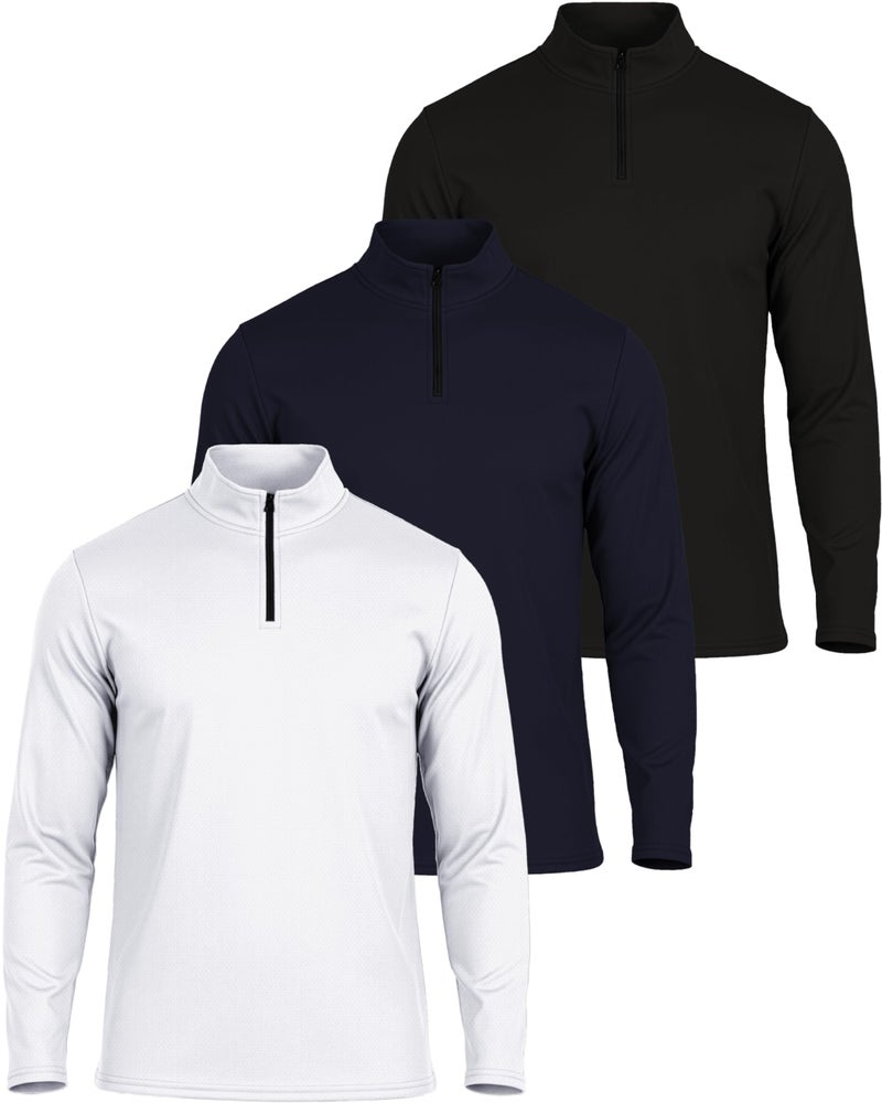 REALESSENTIALS Real Essentials 3 Pack: Men's Mesh Long Sleeve Athletic Quarter Zip Pullover Outdoor UPF 50+ 5X Tall Set 9 XL - Image 1