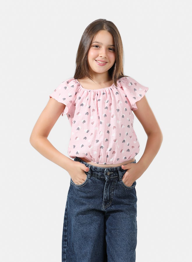 ريمينت بلوزة للبنات برسمة قلوب روز  - Image 2