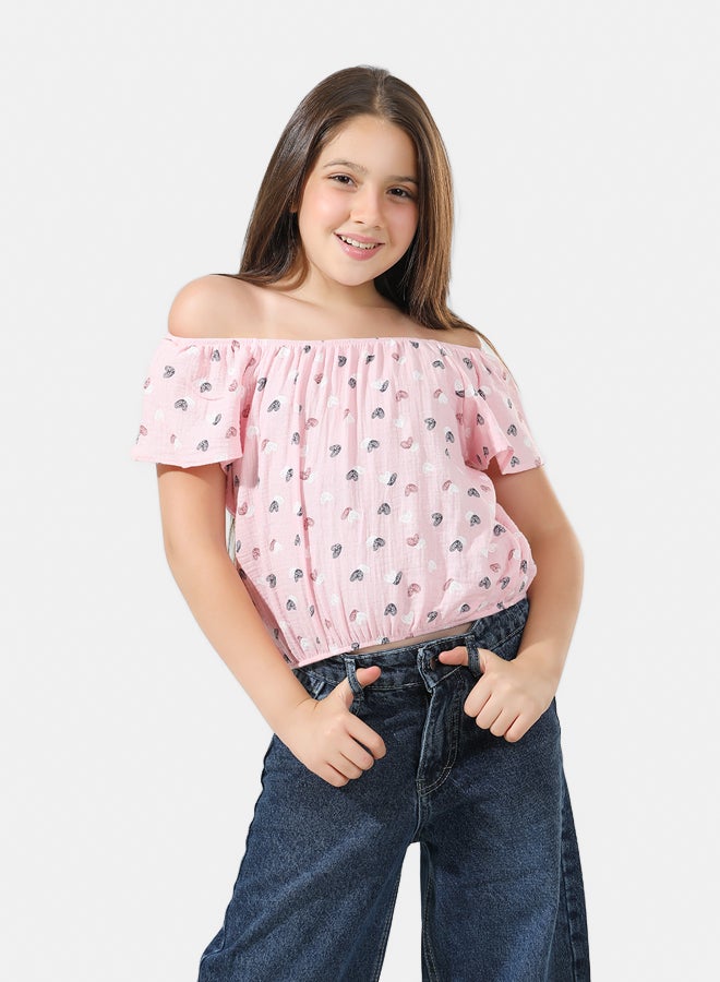 ريمينت بلوزة للبنات برسمة قلوب روز  - Image 1