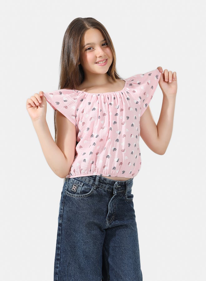 ريمينت بلوزة للبنات برسمة قلوب روز  - Image 3