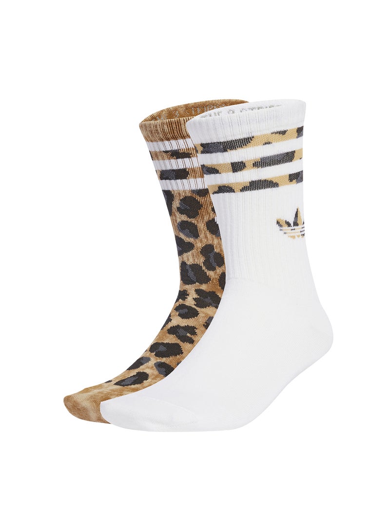 adidas Originals 2 Pack Leopard Crew Socks  - Image 1