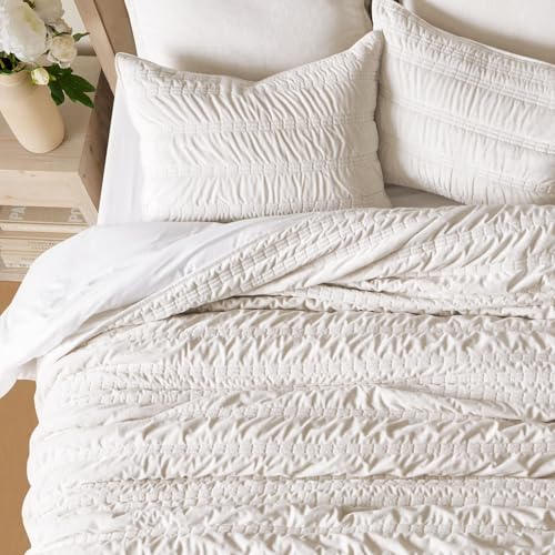 EverGrace Luxury Ruched Velvet Quilt Queen Size Ultra Soft Bedspread Coverlet Set Lightweight Velvet Comforter Quilted Bedding Cover with 2 Matching Shams for All Season Ivory White - Image 3