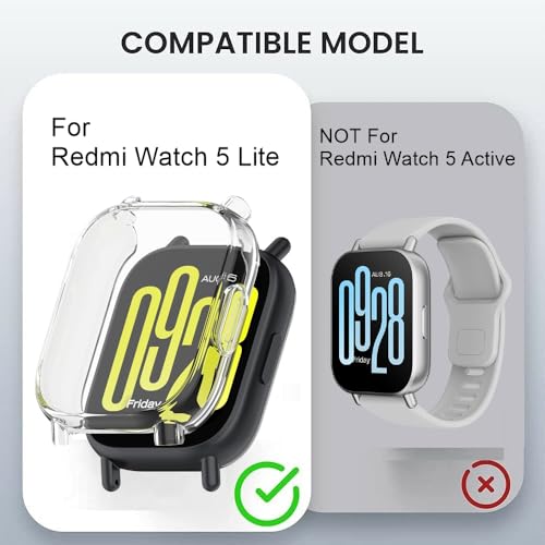 Wisely Protective Case Cover Compatible for Redmi Watch 5 Lite SmartWatch Full Screen Protector Soft Case HD Clear, Transparent - Image 2
