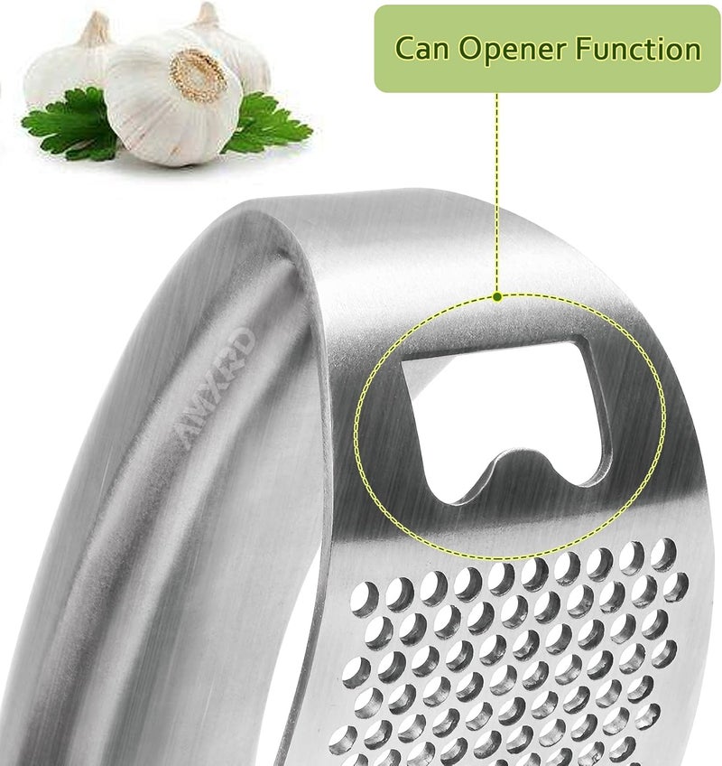 AMXRD Garlic Press Rocker & Silicone Peeler, Stainless Steel Garlic Mincer Crusher Squeezer Kitchen Tool - Image 4