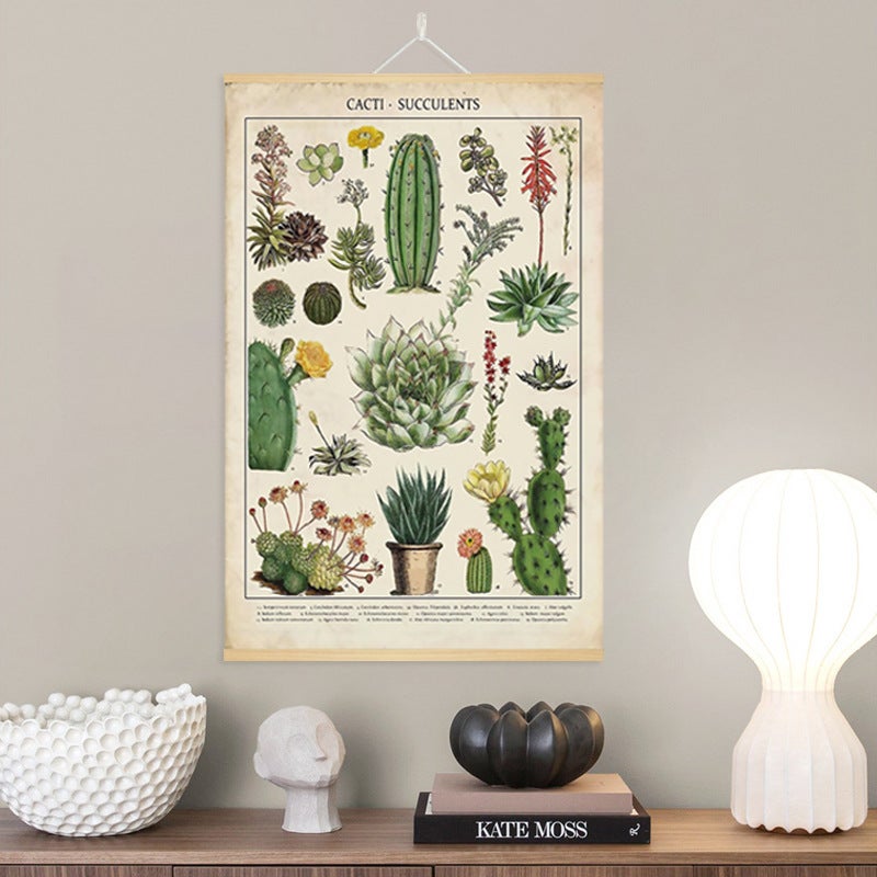 Retro Cactus Plant Picture Book Hanging Axle Painting Living Room Roll Painting Hallway Hanging Painting Decorative Painting Sale - Image 4