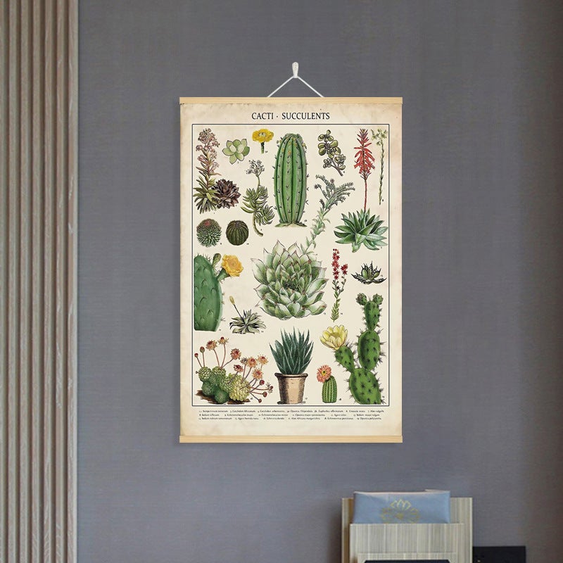Retro Cactus Plant Picture Book Hanging Axle Painting Living Room Roll Painting Hallway Hanging Painting Decorative Painting Sale - Image 2