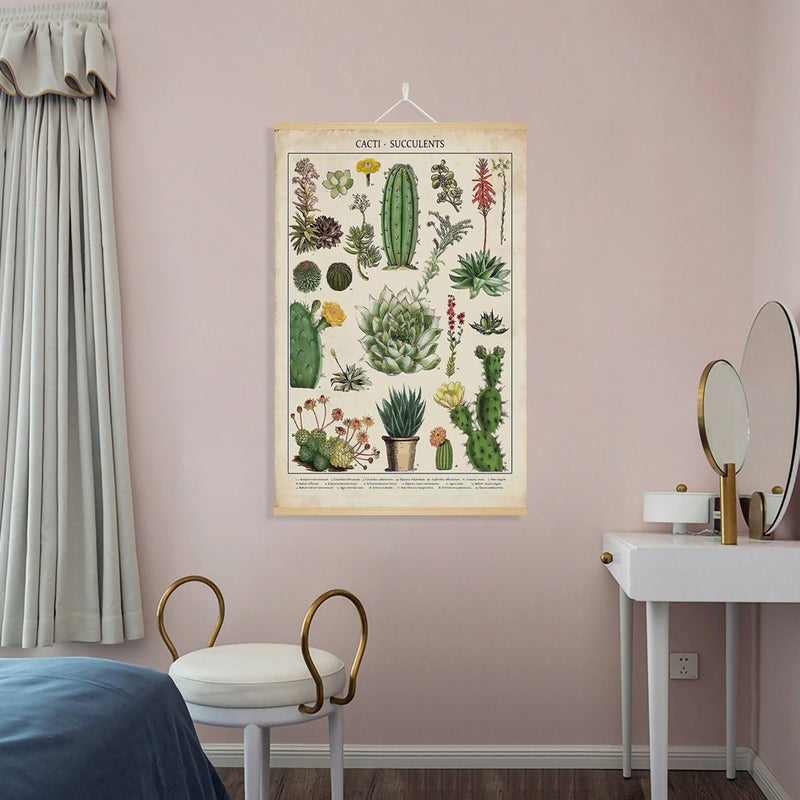 Retro Cactus Plant Picture Book Hanging Axle Painting Living Room Roll Painting Hallway Hanging Painting Decorative Painting Sale - Image 3
