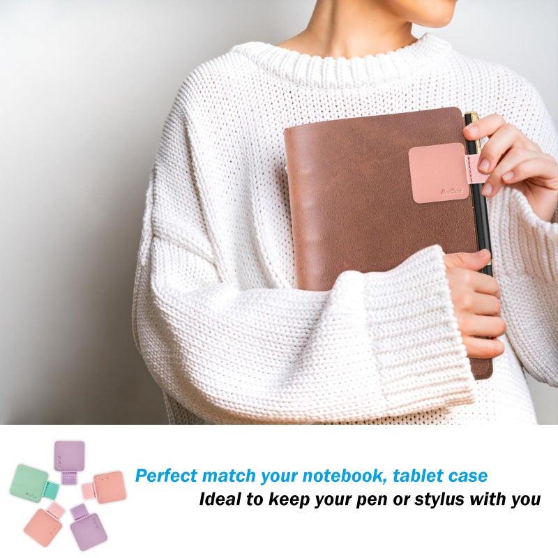 ProCase (5 Pack Pen Loop Holder for Notebooks Journals Planners Tablet Case, Self Adhesive Leather Pencil Holder with Elastic Loop for Pens, Apple Pencil, Stylus Pen -Pink/Purple/Mint - Image 3