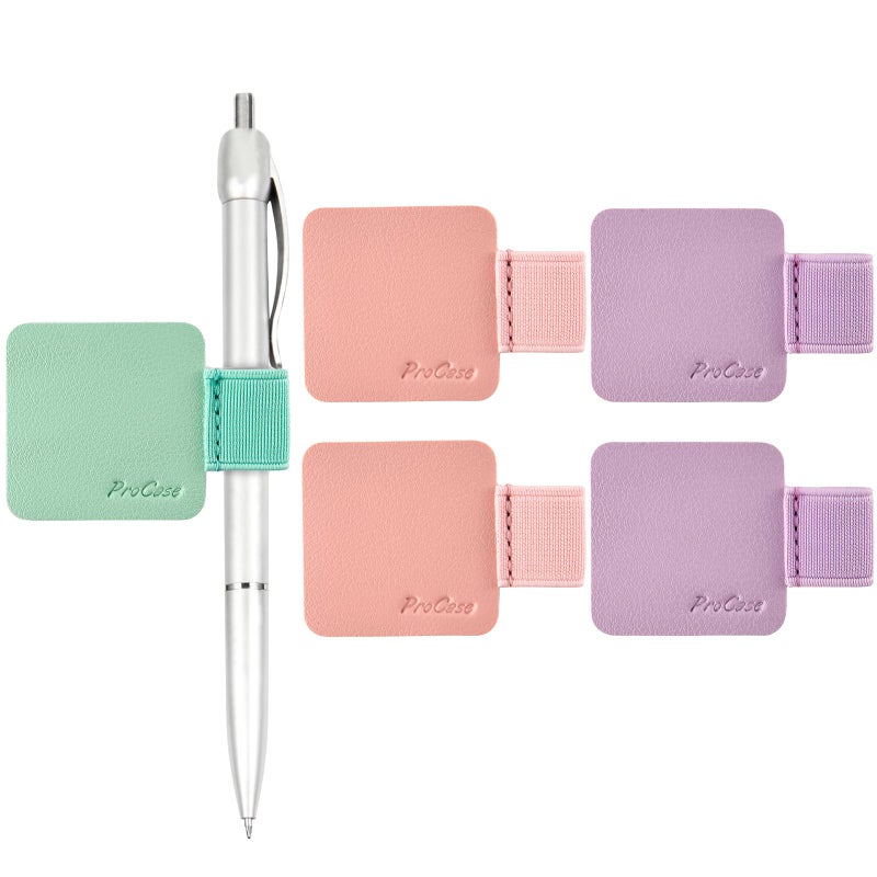 ProCase (5 Pack Pen Loop Holder for Notebooks Journals Planners Tablet Case, Self Adhesive Leather Pencil Holder with Elastic Loop for Pens, Apple Pencil, Stylus Pen -Pink/Purple/Mint - Image 1