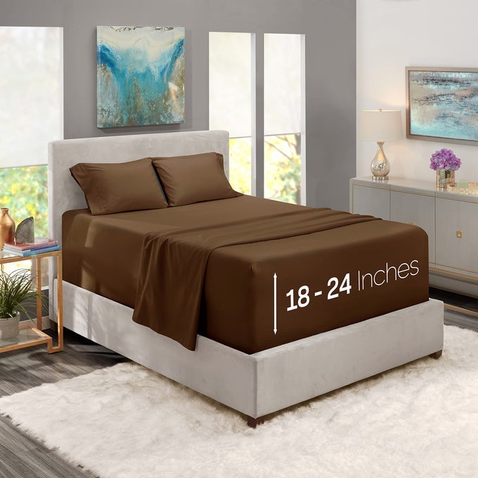 Nestl King Size Sheet Set, 4 Piece Extra Deep Pocket (18-24 inches), Microfiber, Hotel Luxury, Soft, Breathable, Wrinkle-Free, Easy to Care, Chocolate Brown