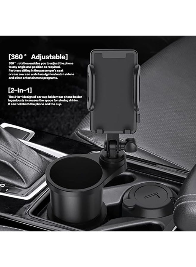 Car Cup Holder Phone Mount, Universal Auto Cell Phone Stand with Drink Expand Cup Holder,2 in 1 Multifunctional Car Cup Holder Expander with 360° Rotation Phone Mount - Image 3
