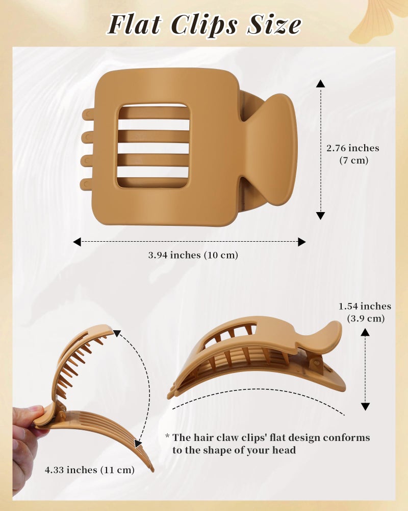 Mesovor 6 Pack Flat Square Claw Clips for Women, 3.94" Nonslip Large French Duckbill Lay Flat Hair Clips | Strong Hold Flat Hairclips for Lying Down, Yoga, Driving (Neutral Matte) - Image 2