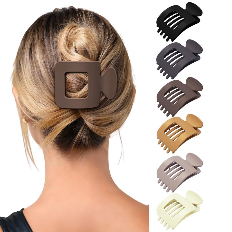 Mesovor 6 Pack Flat Square Claw Clips for Women, 3.94" Nonslip Large French Duckbill Lay Flat Hair Clips | Strong Hold Flat Hairclips for Lying Down, Yoga, Driving (Neutral Matte) - Image 1