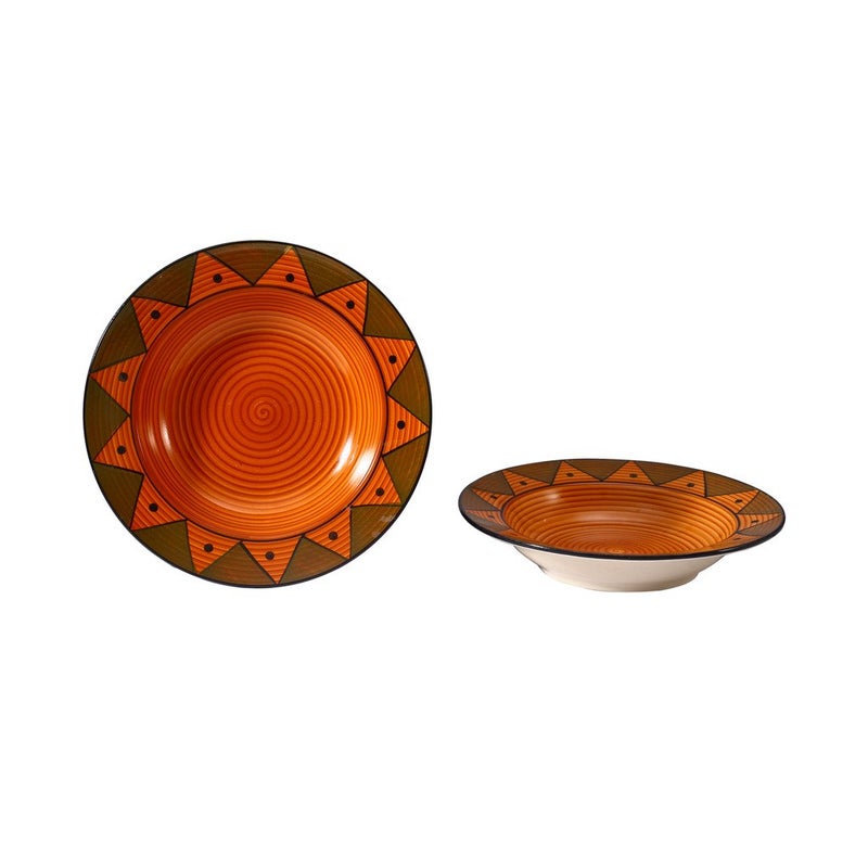 Caffeine Caffeine Ceramic Handmade Stoneware Brown Soorya Soup Plates/Pasta Plate/Maggie Plate/Macaroni Plate 9 inch (Set of 2 Microwave & Dishwasher Safe) - Image 2