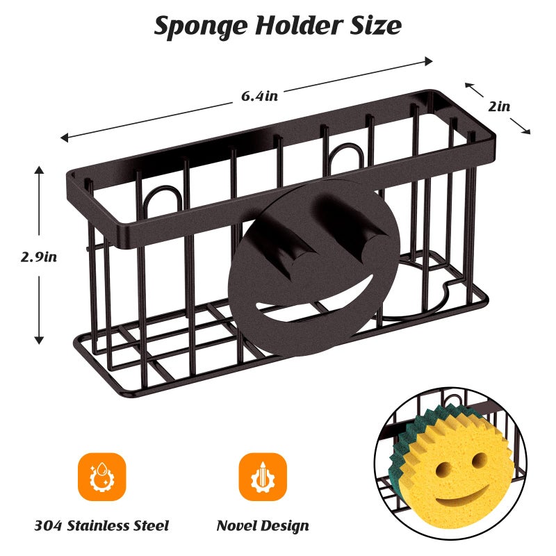 MURLONG Sponge Holder Smiley Face,Sink Caddy,Sink Organizer with 2 Suction Cups/1 Adhesive Strips,Designed for Sponge,Soap,Dish Brush,Scrubber - Bronze - Image 2