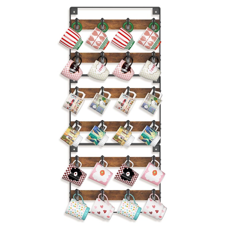 EsLuker.ly Mug Holder Hanger Rack Wall Mounted Wooden 3 Pack Coffee Cup Storage Organizer Display Shelf with 24 Movable Plastic Hooks, Ideal for Mug Collectors - Image 1