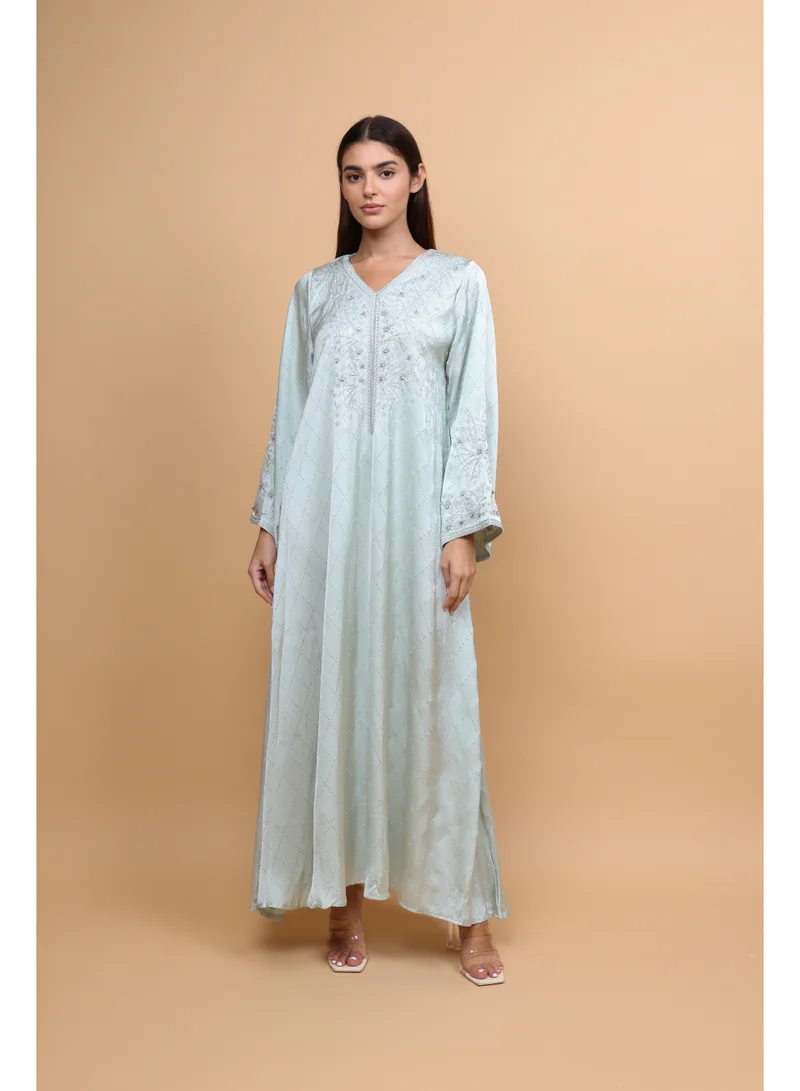 IKKXA  Elegant Embroidery Crystals Beaded Jalabiya  | Best Price UAE