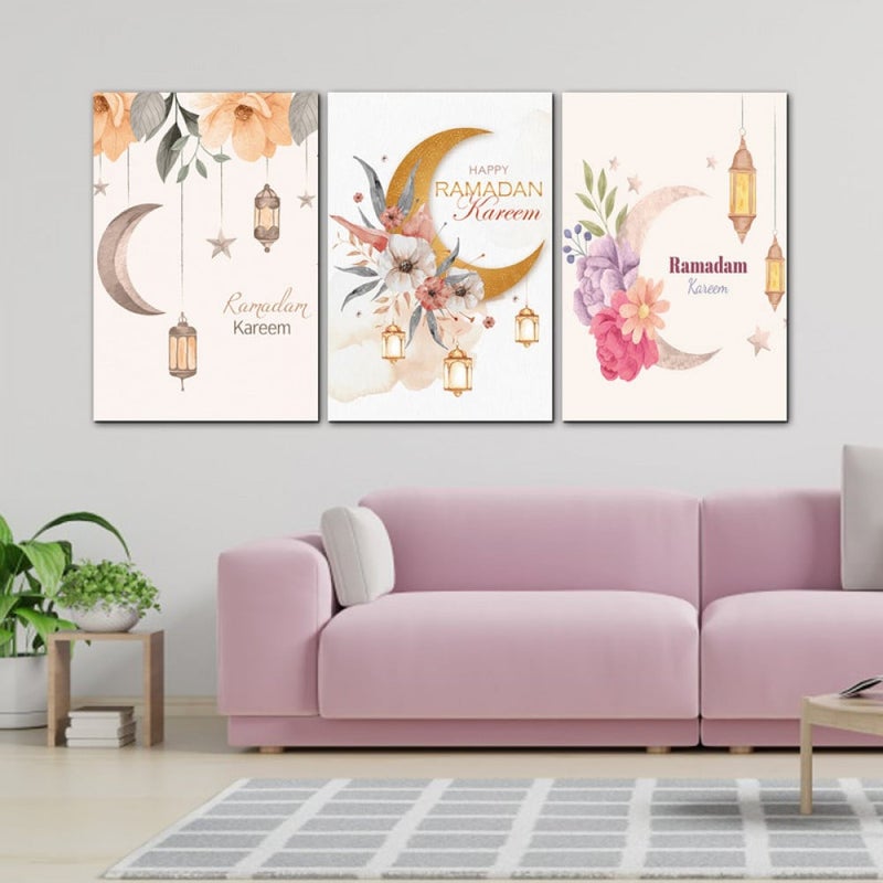 Marktna Three canvas paintings for the holy month of Ramadan with a hollow frame, measuring (120×60), three pieces - Image 1