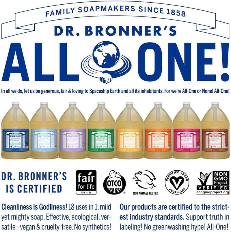 Dr. Bronner's Dr. Bronner’s - Pure-Castile Liquid Soap (Baby Unscented, 1 Gallon) - Made with Organic Oils, 18-in-1 Uses: Face, Hair, Laundry and Dishes, For Sensitive Skin and Babies, No Added Fragrance, Vegan - Image 5