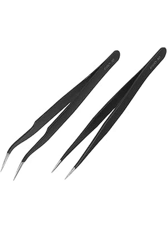 Stainless Steel Precision Tweezers Set Curved and Straight for Electronics Jewelry Making - Image 1
