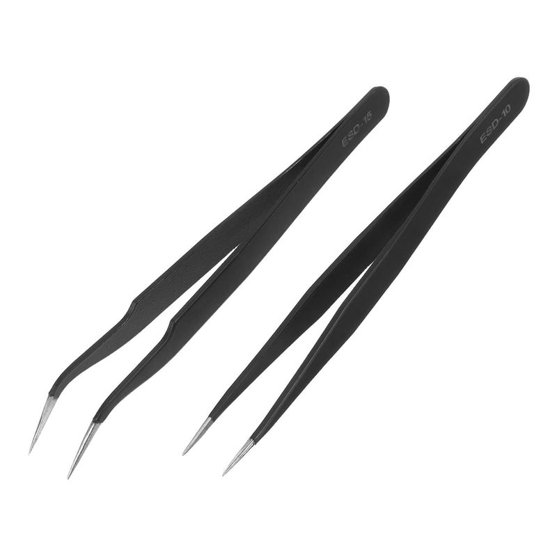 Stainless Steel Precision Tweezers Set Curved and Straight for Electronics Jewelry Making - Image 2
