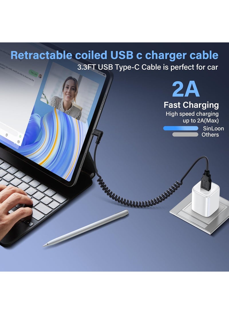 SinLoon SinLoon USB Type C Coiled Cable 5Gbps Retractable 90 Degree USB30 to USB C Charging Cable and Data Transfer for Phone Tablet Other USB C Devices M to R  - Image 4