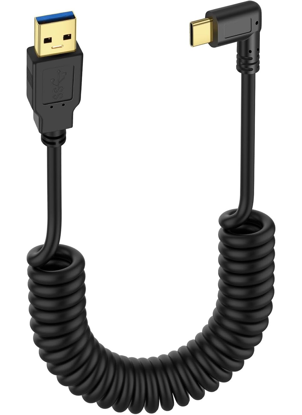 SinLoon SinLoon USB Type C Coiled Cable 5Gbps Retractable 90 Degree USB30 to USB C Charging Cable and Data Transfer for Phone Tablet Other USB C Devices M to R  - Image 1