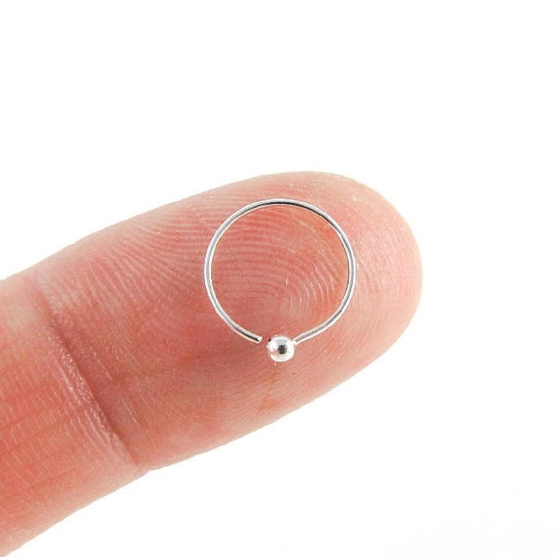 NEMICHAND JEWELS خاتم أنف من الفضة الاسترليني النقي 925 / دبوس أنف بسيط حلقة صغيرة للنساء - Image 1