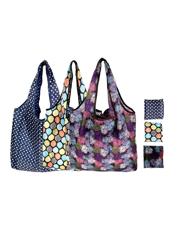 Elios Designer Pattern Reusable and Foldable Shopping Bag/Tote Hand Bag/Travel Bag/Grocery Bag | Heavy Duty, Eco Friendly | Compact, Lightweight and Convenient (Pack of 3 (A)) - Image 1