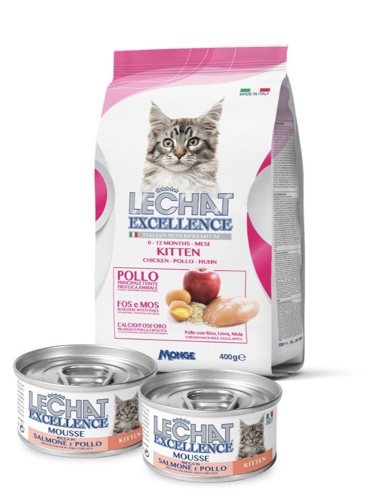 LeChat Excellence by Monge | Premium Kitten Dry & Mousse Wet Food Bundle – Daily Balanced & Complete Nutrition with High-Quality Protein & Natural Ingredients