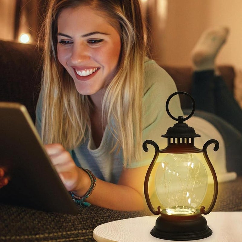 Black Battery Operated LED Lantern Outdoor Rustic Hanging Lights Wedding Christmas Decorative Table Lamp - Image 3