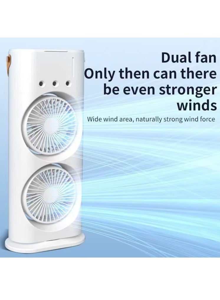 Dual-head desktop fan with mist and humidification function and remote control | Three independent speed settings, 7-color ambient lighting, and aromatherapy support | A perfect desktop cooling fan for home and office use - Image 2