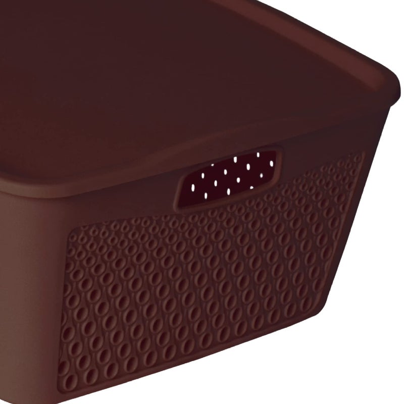 Kuber Industries Heart Home Netted Design Unbreakable Multipurpose Square Shape Plastic Storage Baskets with lid Small Pack of 2 (Brown)  - Image 5