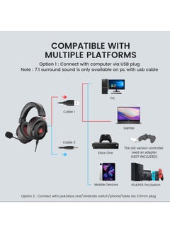 EKSA EKSA E900 Pro USB Gaming Headset-Xbox One Headset with 7.1 Surround Sound, PS4/PS5 Headset Noise Cancelling Headset with Mic&LED Light, Compatible with PC, PS4, PS5, Xbox One Controller, Nintendo Switch  - Image 4