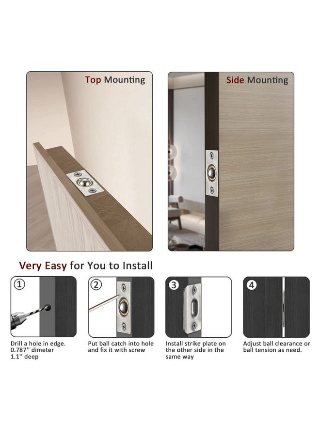 JQK JQK Closet Door Ball Catch Hardware, Stainless Steel Catch Adjustable with Strike Plate, Brushed Satin Finish 2 Pack, HBC100-P2  - Image 2