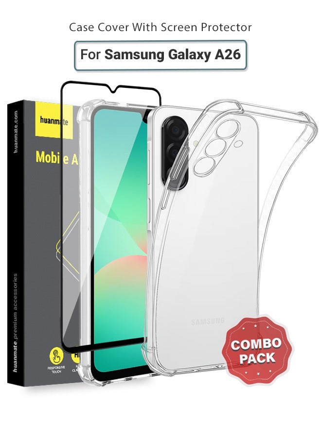 huanmate 2 in 1 Samsung Galaxy A26 Protection Pack - Ultra Clear Shockproof Case & Edge-to-Edge Screen Protector, 360 Degree Protection, Back Cover & Screen Protector for Samsung Galaxy A26 - Image 1
