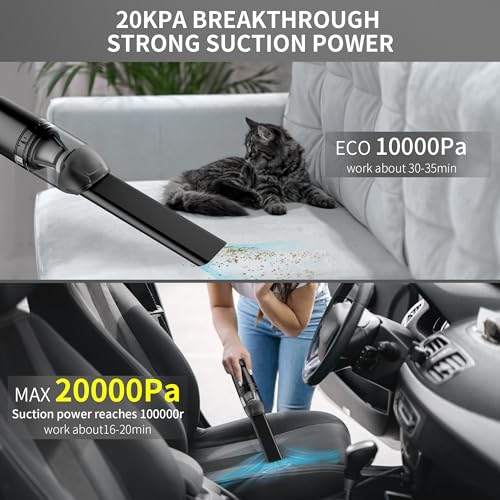 SZFIXEZ Handheld Car Vacuum Cleaner, Cordless Portable 20KPA Powerful Suction With LED Light, 2-in-1 Air Inflator, Low Noise Rechargeable Mini for Car Home Pet Office - Image 2