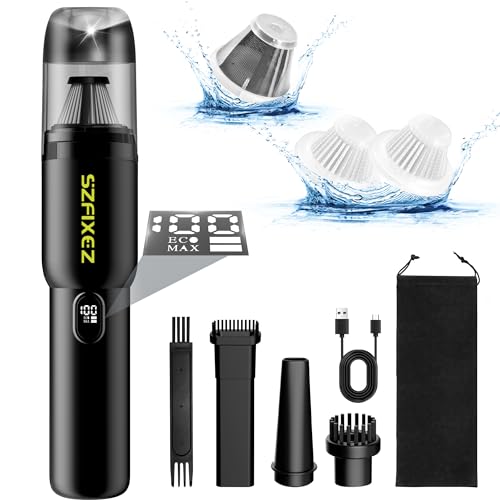 SZFIXEZ Handheld Car Vacuum Cleaner, Cordless Portable 20KPA Powerful Suction With LED Light, 2-in-1 Air Inflator, Low Noise Rechargeable Mini for Car Home Pet Office - Image 1